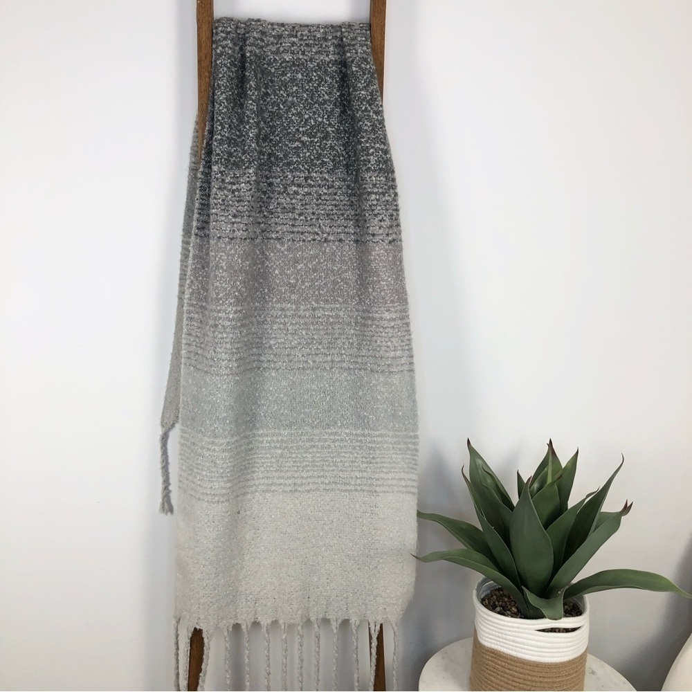 mer Sea grey striped chunky cozy fuzzy blanket scarf